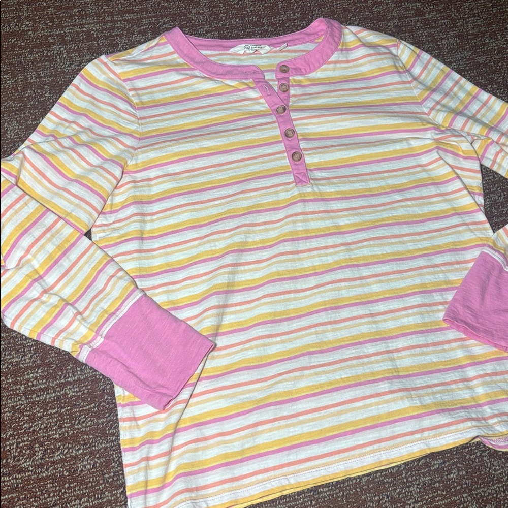 Candace Cameron Bure Henley shirt pastel sherbet striped 3/4 sleeve top medium